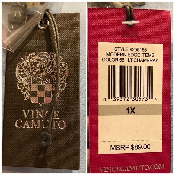 VINCE CAMUTO - NWT - L Sz 1X Pleated-Front Long Sleeve Tunic in "Light Chambray" - Picture 4 of 14